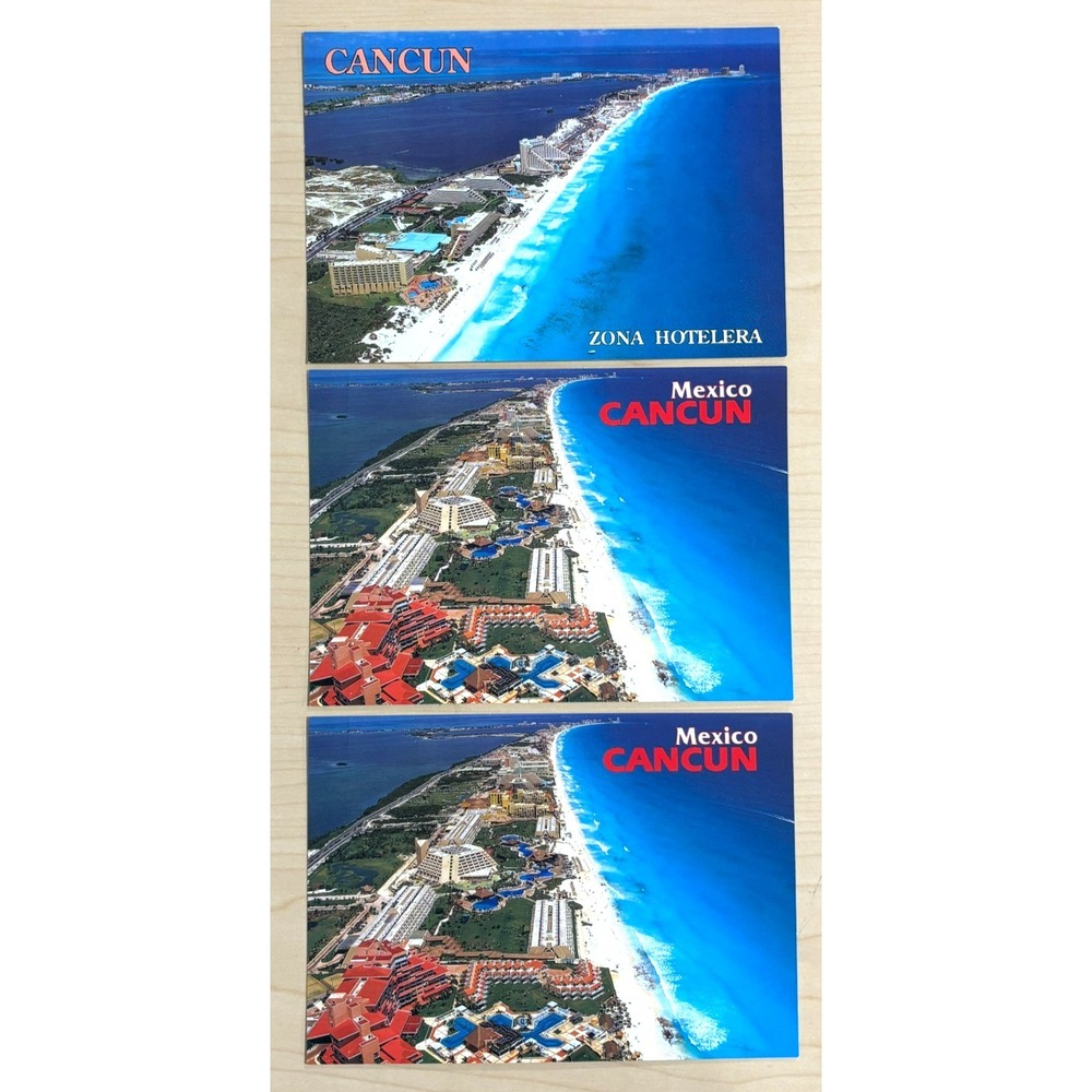 Lot of 3 Cancun Mexico Zona Hotelera Aerial View Unused Travel Postcards